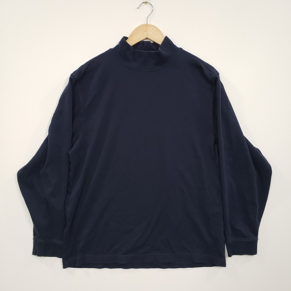 LL Bean Mock‎ Neck Shirt Mens Large Navy Blue Cotton Long Sleeve Normcore Casual